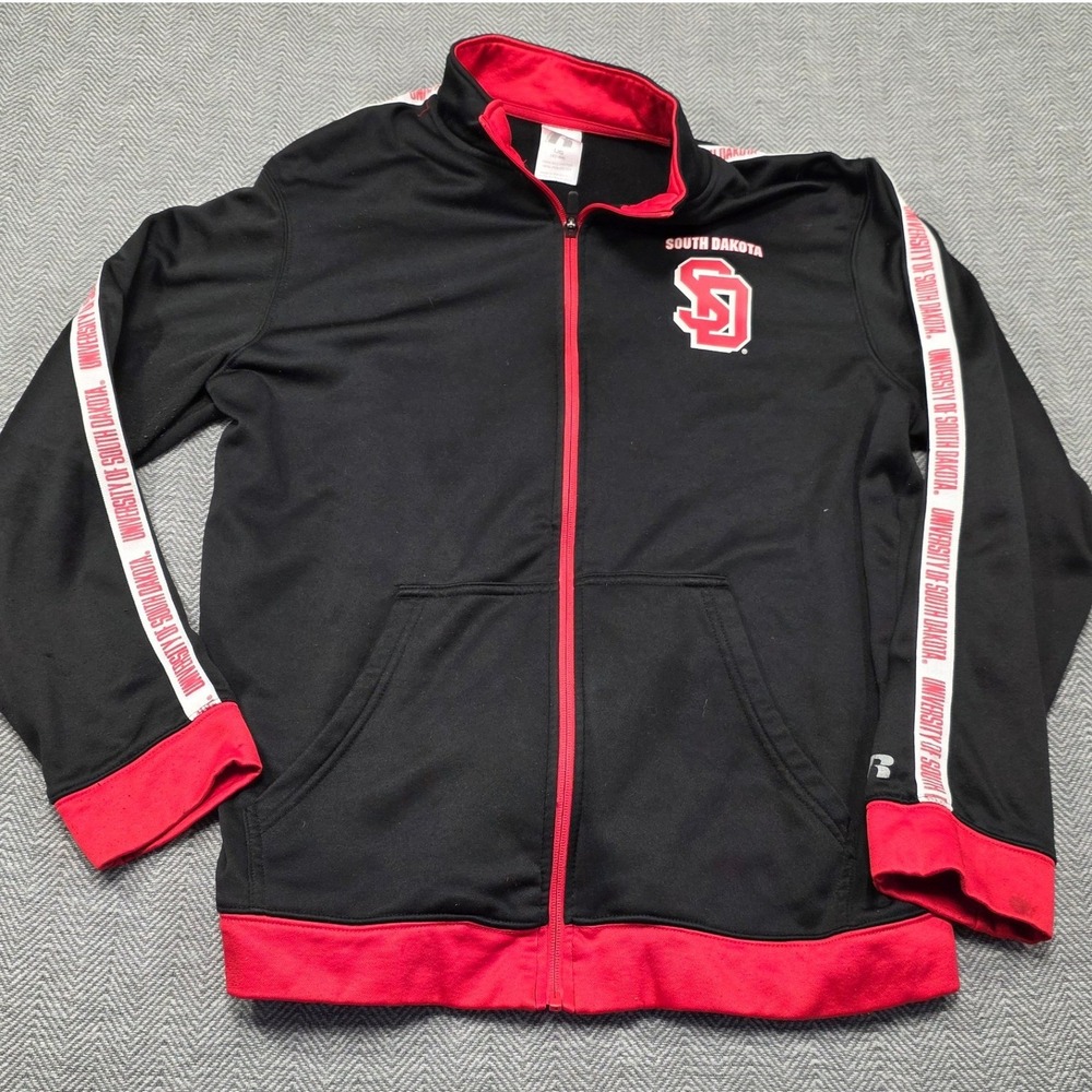 Russell Athletic University of South Dakota Track Jacket Men Large Black Red Zip